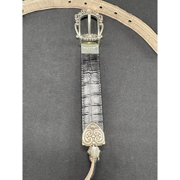 Vintage Reversible Southwestern Black Tan Silver Buckle Belt Brighton 36” Sz M - Picture 5 of 10